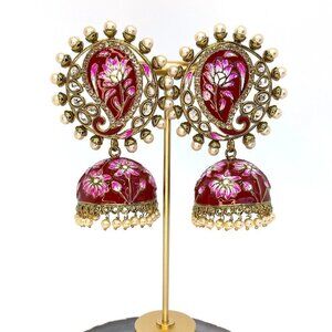 🆕 Bollywood Indo Western Dark Red Jhumka Earrings